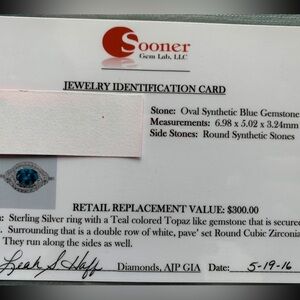 Nearly new with papers, Oval synthetic Blue topaz gemstone.